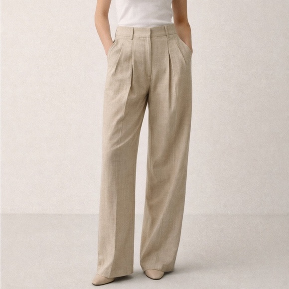 The Frankie Shop Pants - The Frankie Shop Beige Pleated Tailored Trousers Wool Blend Size M